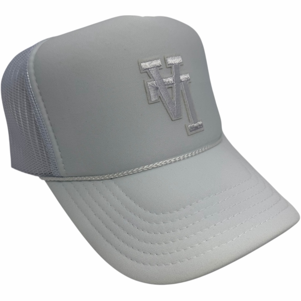 NEW VINTAGE LOS ANGELES LA UPSIDE DOWN ALL WHITE MESH TRUCKER HAT CA…